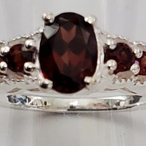 Natural Mozambique Garnet Ring - .925 SS w/Platinum Overlay